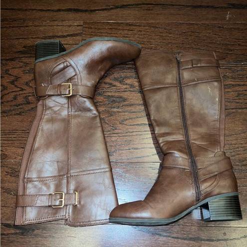 Unisa  Women’s Brown Faux Leather Zip Up Knee High Boots Size 9.5