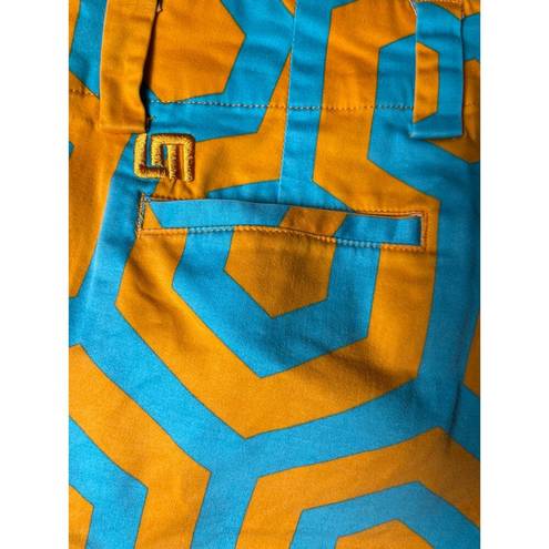 Bermuda LoudMouth Ladies Orange & Blue Geometric Pattern Fairway  Shorts Size 8