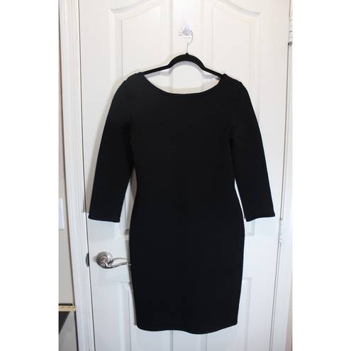 St. John Boutiques Women's SZ 8 Ribbed Knit Dress 3/4 Sleeves Black Stretch