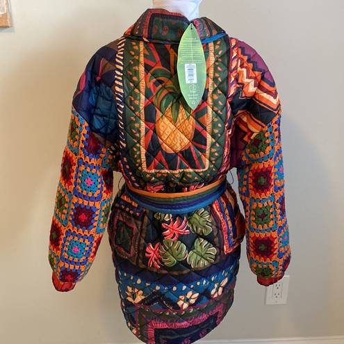 Farm Rio  Patchwork Tapestry Crochet Sleeve Puffer Coat