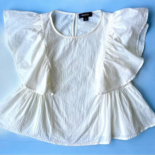 Wildfox  Ruffle Flutter Sleeves Cotton Top in Vanilla