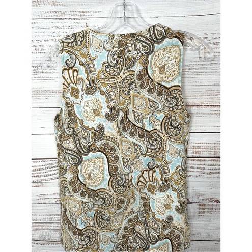 Krass&co Telluride Clothing . Womens Linen Paisley Tank Top Beige Blue Size Small