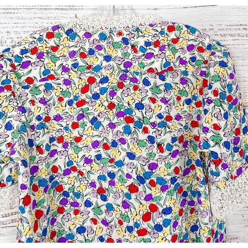 Oscar de la Renta Vintage Miss O by  Floral Short Sleeve Top Multi-Color Size XL