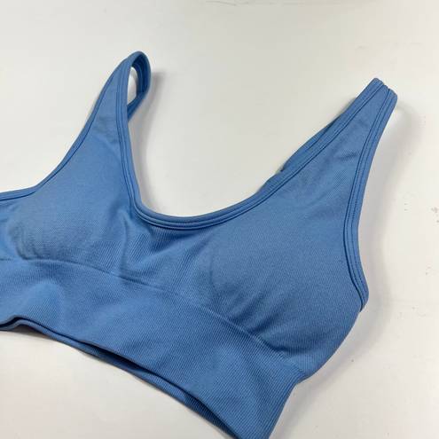 Bo and Tee  Baby Blue Ribbed Lightly Padded Athleisure Sports Bra NWT New XS Gym