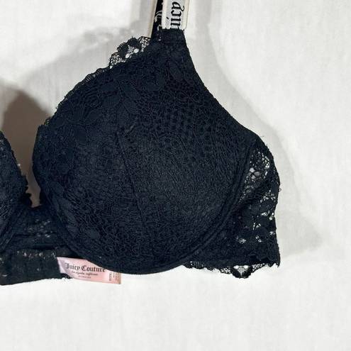 Juicy Couture  38C Bra Push Up Black Lace Underwire Support Adjustable Strap 1250