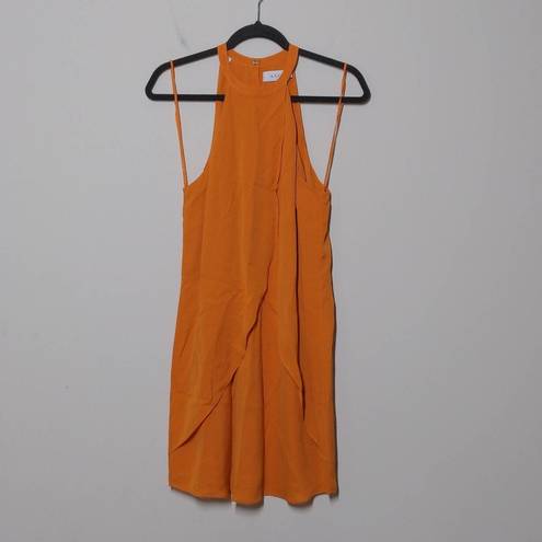 ALC Frank ALC Highneck Shane Dress Shift Orange Mini Halter Sleeveless Ruffle Layer Silk 8