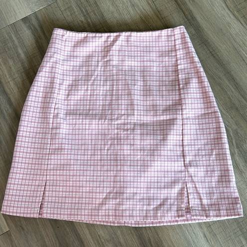 Brandy Melville  Pink Plaid High Waisted Skirt