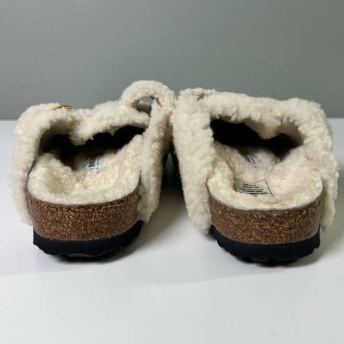 Birkenstock  Boston Big Gold Buckle Teddy Sherpa Clogs Cream 8