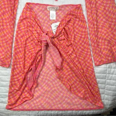 l*space L* Bandera Top & Sarong Bikini Coverup Set Heatwave Pink Orange Size Small