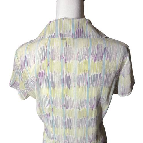 St. John  Abstract Print Pastel Color Silk Button Down Top Sz 10