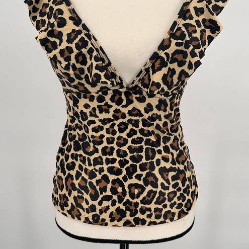 Beachsissi Leopard Ruffle V Neck Tummy Control Tank Swimsuit Size Medium