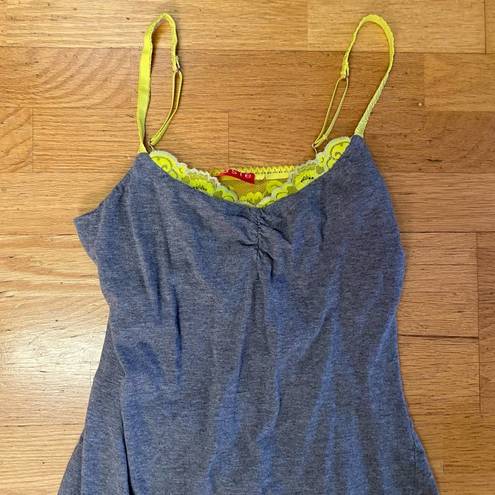 Natori Josie by  Gray Lime Green Lace Sleep Minimalist Preppy Tank