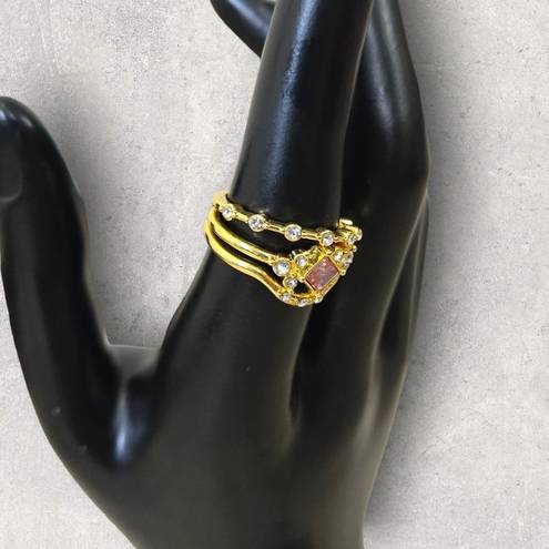 Boutique Simple Fashion Inlaid Zircon Yellow Gold Color 3 Piece Set Stacking Rings Size 7