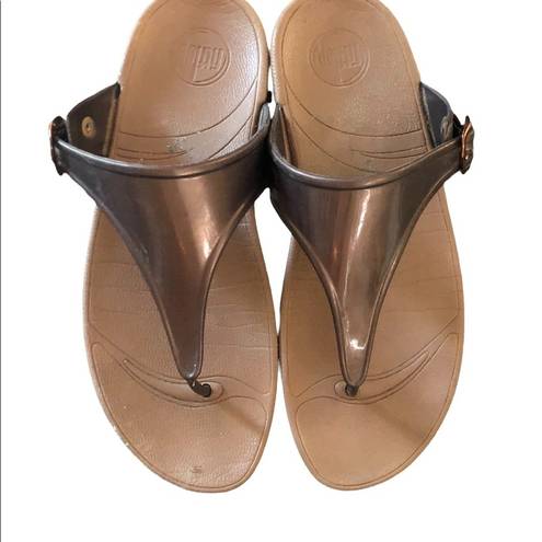 FitFlop  Super Jelly Thong Wedge Sandals US 9 Brown Bronze Wedge Comfy Casual