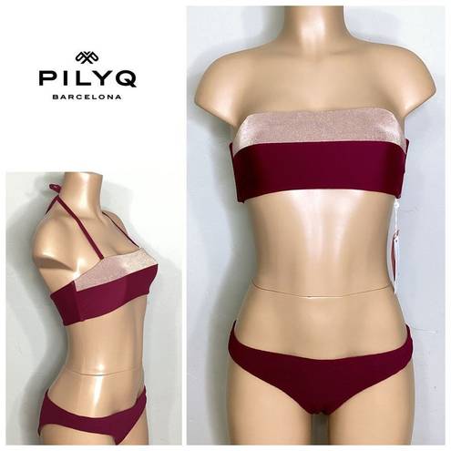 PilyQ New.  plum and rose metallic bandeau top. M-top/S-bottoms