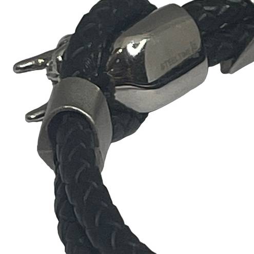 The Row Steeltime  Dragon Double Braided Leather Bracelet  Black Silver  Unisex