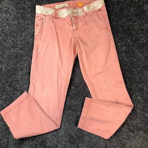 Pilcro  Pink Hyphen Chino Pants Size 26P Embroidered Floral Waist - 30x28 actual