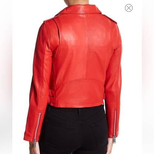 Walter Baker  Red Liz Leather Crop Moto Jacket