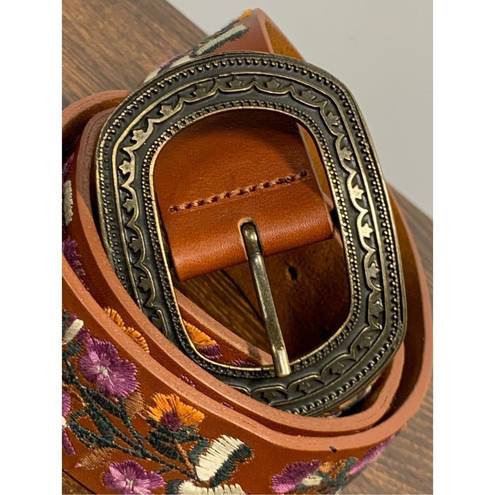 Vera Pelle  Embroidered Brown Leather Belt