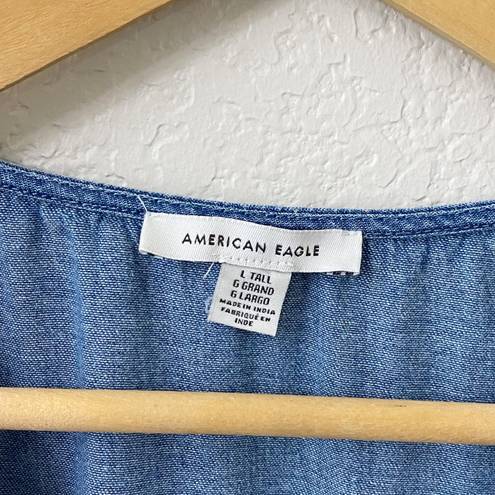 American Eagle Size Large Tall Blue Denim Chambray Wrap Dress