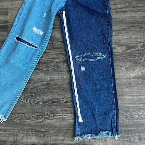 Aura Miss  Two-Tone Distressed Jeans Sz 4 (EU 36) Women’s Dark Blue / Light Blue