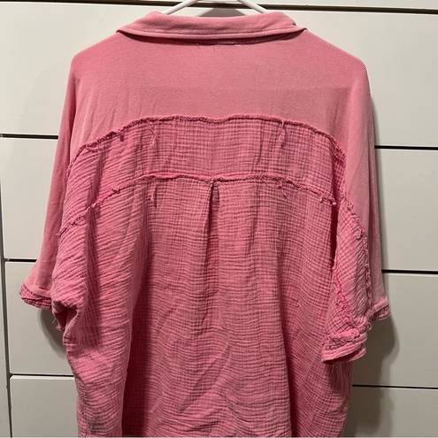 POL  Short Sleeve Button Up Bubblegum Pink