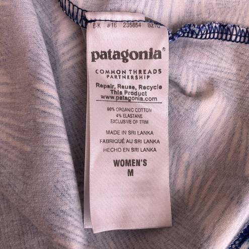 Patagonia Women M Blue White Margot Dress Sleeveless Organic Cotton V Neck