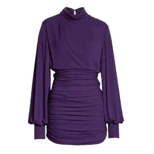 Harper Ronny Kobo  Ruched Mini Dress with Balloon Sleeves Purple Eggplant S NWT