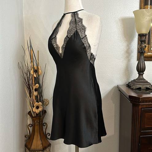 Victoria's Secret Victoria’s Secret Black Satin And Lace Deep V Back Slip Size Small