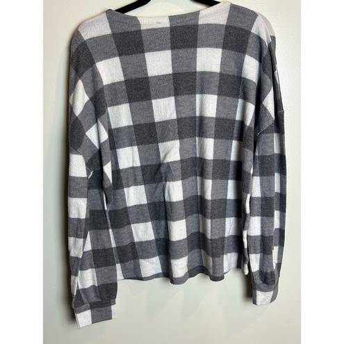 BKE  Checker Black Grey Plaid Crewneck Popover Pullover Sweatshirt Size Large