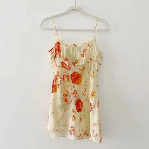 EXPRESS Vintage Y2K Floral Silk Tunic Camisole Top Yellow Size 7/8