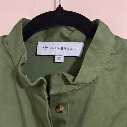 Tuckernuck  royal poplin shirt dress 3/4 sleeve Charlie green color button