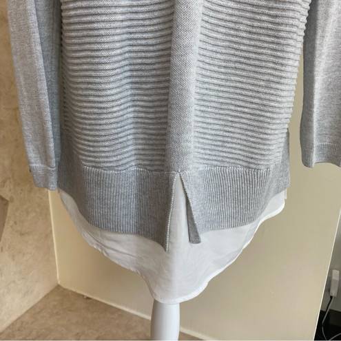 Hilary Radley  Womens Size L Gray White Two Fer Long Sleeve Faux Layered Sweater