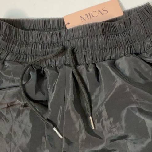 Micas Ruched Black Drawstring Wide Leg Cargo Pants Size Medium NEW!