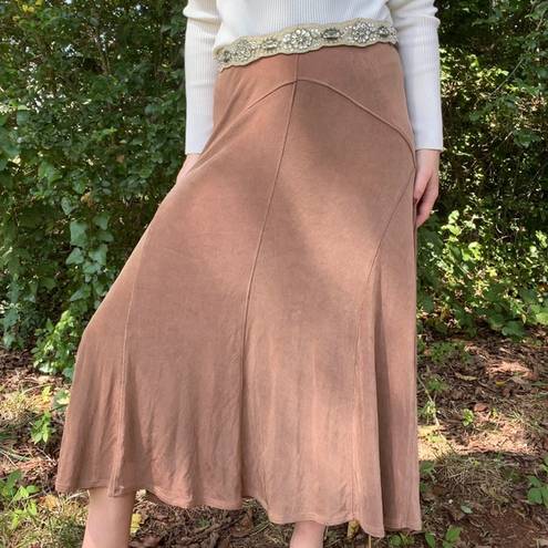 Coldwater Creek  Brown Slinky Western Style Midi A-line Skirt - S/M