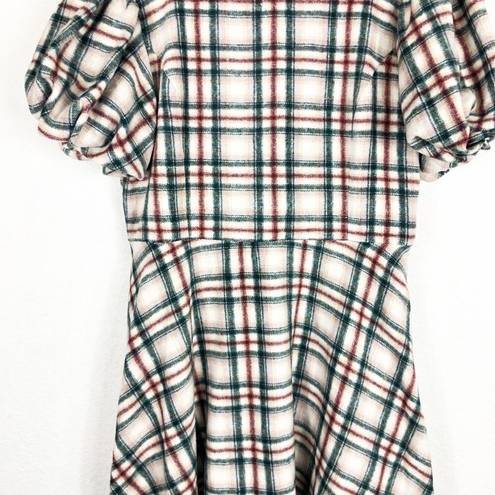 Krass&co Ivy City  Molly Plaid Flare Dress 1X Puff Sleeves Knee Length Plus Size