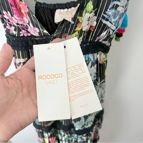 Rococo 🆕  SAND Moonlight Floral Metallic Maxi Tiered Dress Sz XS