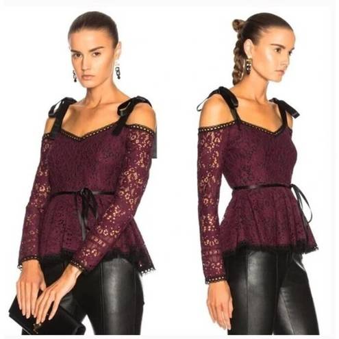 Alexis  Sz XS Krysten Peplum Lace Top Cold Shoulder Tie Crochet Blouse