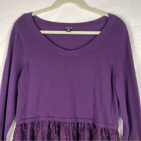 Torrid  Purple Lace Babydoll Pullover Peplum Long Sleeve