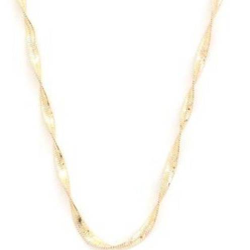 Twisted Flat Snake Link  Gold 14 Inch Chain Necklace