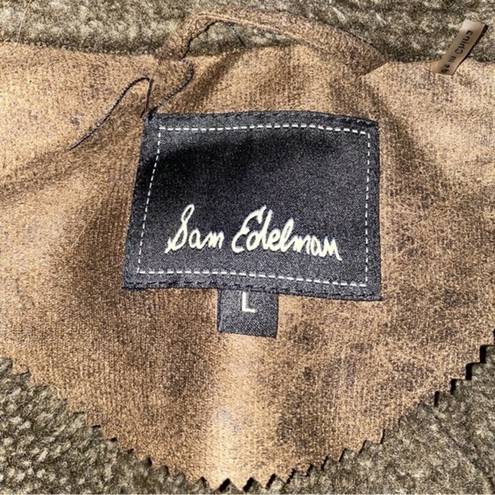 Sam Edelman Faux Suede Wool Blend Brown Shearling Collared Jacket - Large