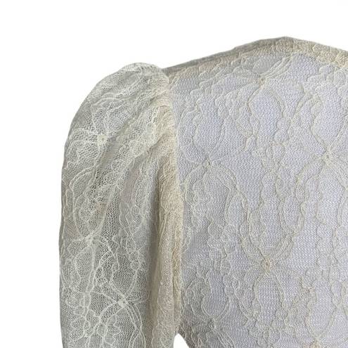 Ryu 🎉 : Top Ivory Lace Long Sleeve Tan Faux Bustier Blouse