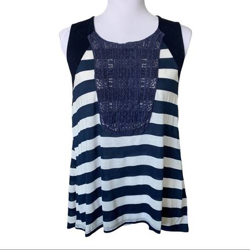 The Moon 🎉  & Sky Blue and White Striped Top Lace Inset Sleeveless Top Brand New