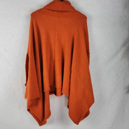 Lou & grey  Womens Poncho Sweater One Size Orange Turtleneck Wool Blend Armholes