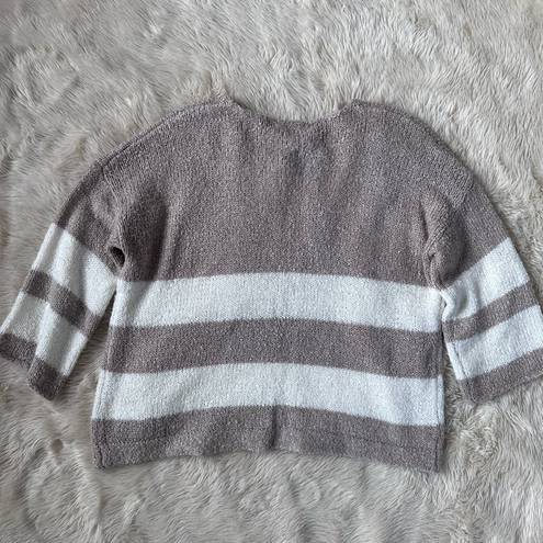 FAVLUX  Neutral Striped Sweater 3/4 Sleeves Beige and White Size Small