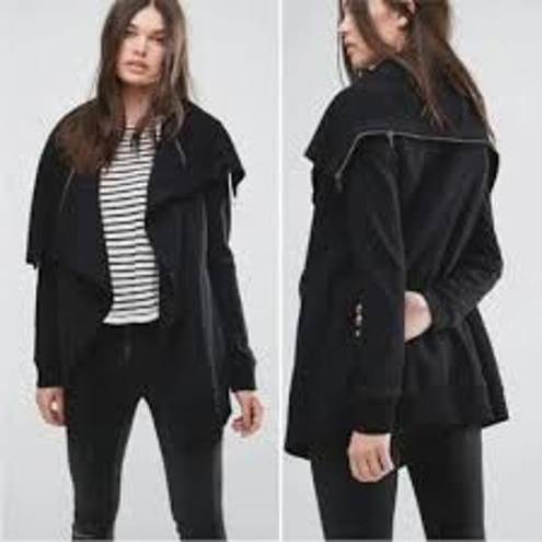 All Saints Dahlia Zipper Draped Waterfall Sweatshirt Cardigan Small Black