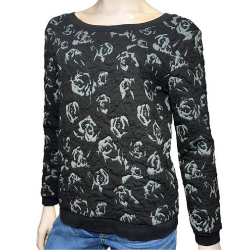 Gold Hinge Hinge Nordstrom Women’s Size S Black Gray Rose Jacquard Bow Back Sweatshirt