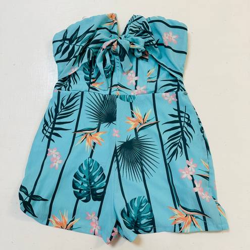 GUESS Turquoise Print Floral Strapless Romper Size M