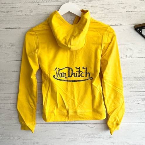 Von Dutch  Zip Up Yellow Hoodie with Purple Logo Signature Size Small
