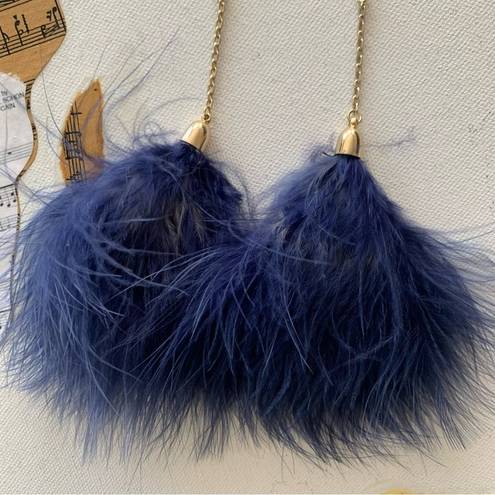 Ettika  x Revolve 18K Gold Plated Chain Pom Duster Blue Drop Feather Earrings